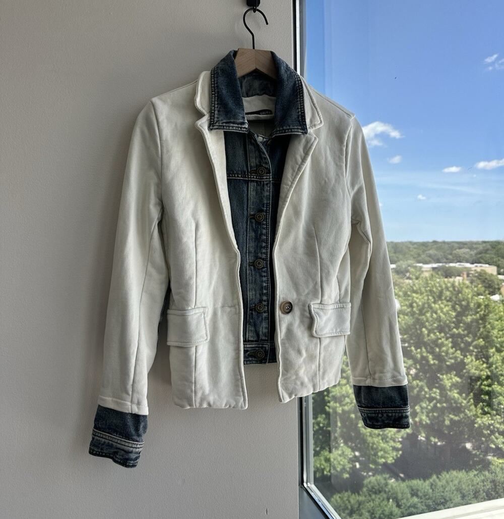 SIX/FIFTY White Blue Button Jacket Pockets Collared Women's Short Size XL